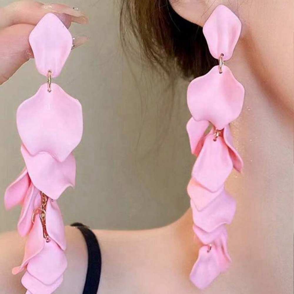 Light Pink Flower Petals Dangle Earrings
